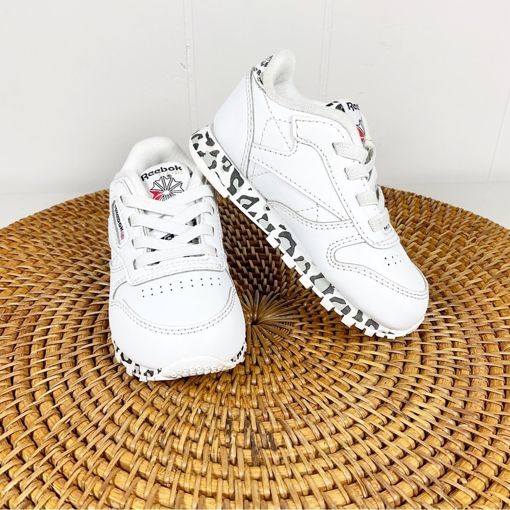 Reebok Women's White Sneakers With Leopard Size 6 Toddler